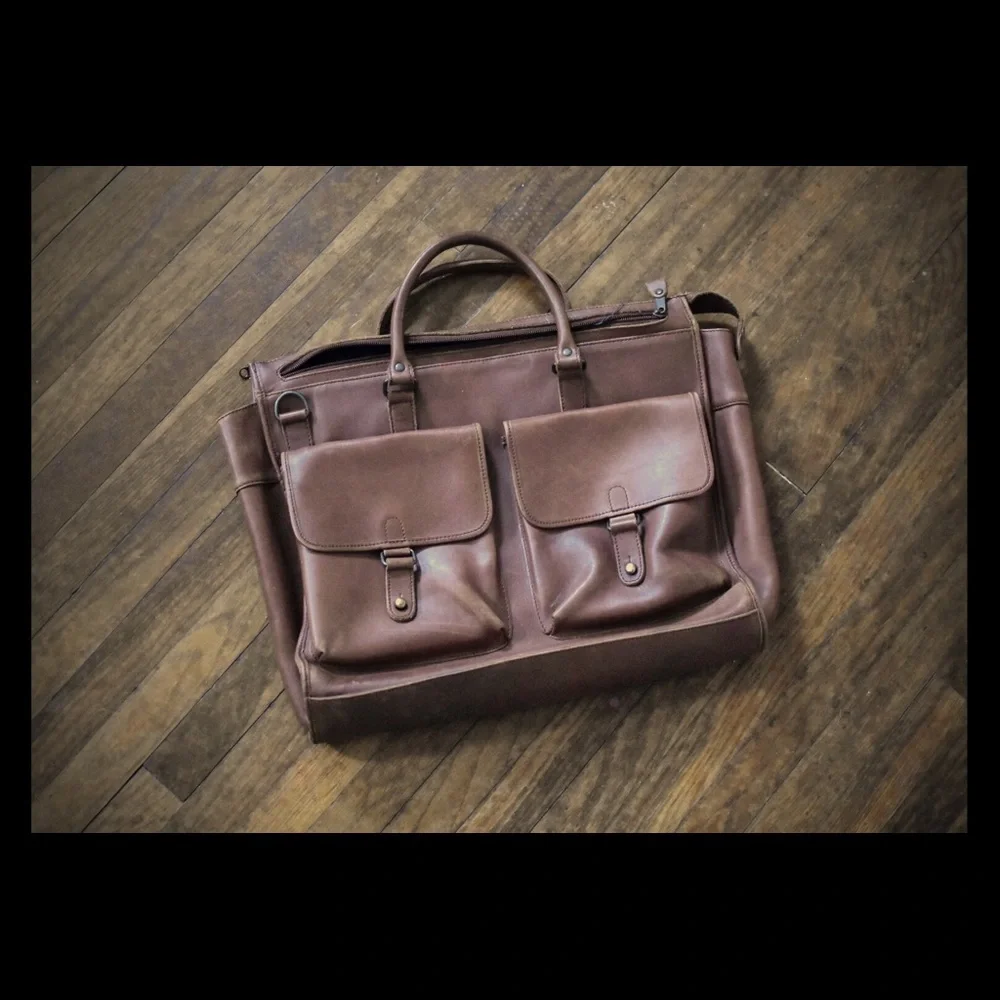 XL British Tan Leather Briefcase Attaché